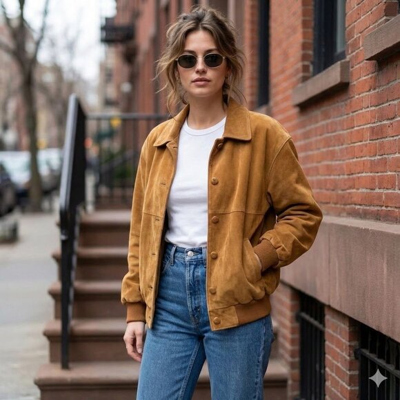 Hunt Club Jackets & Blazers - Vintage Hunt Club Suede Leather Jacket Tan 90s Barn Chore Coat Button Size 12 L